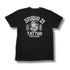 Studio 21 Tattoo Las Vegas NV Vino & Vinyl charcoal grey and white t-shirt with vino & vinyl graphic 
