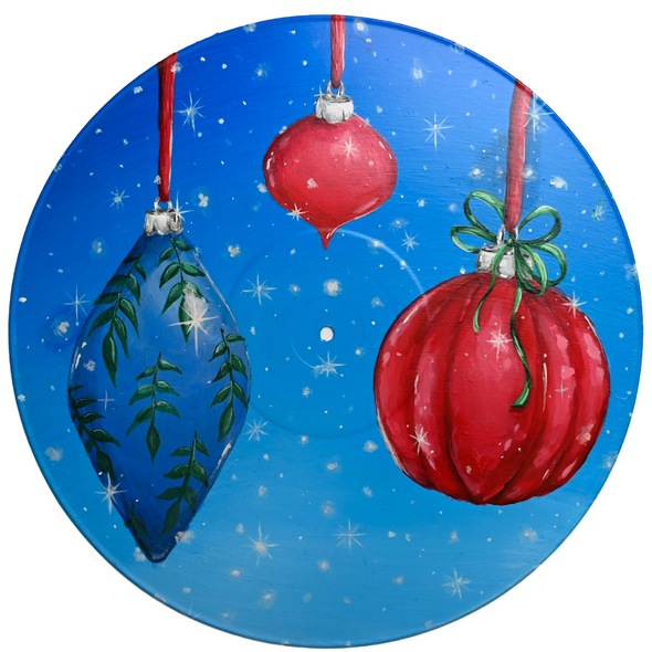 Studio 21 Tattoo Las Vegas NV Vino & Vinyl Record Art Show Hand Painted Record Christmas Ornaments All Proceeds go to Charity 