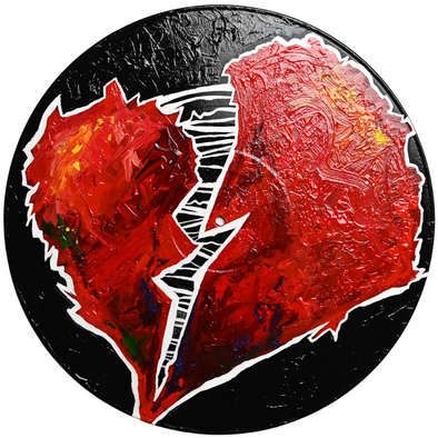 Studio 21 Tattoo Las Vegas NV Vino & Vinyl Record Art Show Hand Painted Record Broken Heart All Proceeds go to Charity 