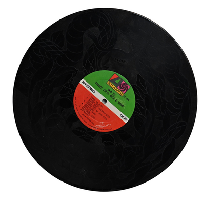Studio 21 Tattoo Las Vegas NV Vino & Vinyl Record Art Show Hand Painted Record Laser engraved snake  All Proceeds go to Charity 
