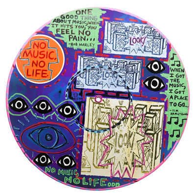 Studio 21 Tattoo Las Vegas NV Vino & Vinyl Record Art Show Hand Painted Record  All Proceeds go to Charity 