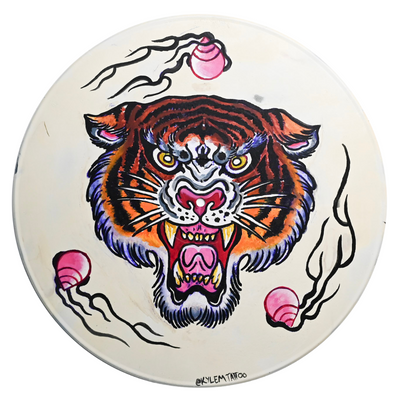 Studio 21 Tattoo Las Vegas NV Vino & Vinyl Record Art Show Hand Painted Record Tiger Face All Proceeds go to Charity 