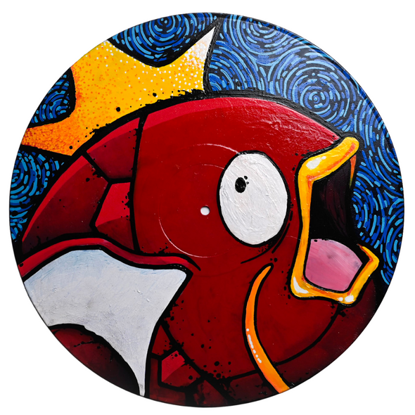 Studio 21 Tattoo Las Vegas NV Vino & Vinyl Record Art Show Hand Painted Record Red Fish All Proceeds go to Charity