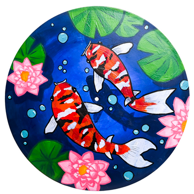 Studio 21 Tattoo Las Vegas NV Vino & Vinyl Record Art Show Hand Painted Record Koi Fish All Proceeds go to Charity 
