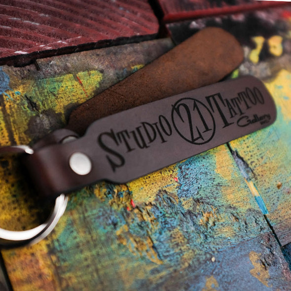 Studio 21 Tattoo Las Vegas NV Handmade Leather Studio 21 Tattoo Logo Key Chain