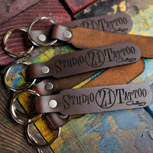 Studio 21 Tattoo Las Vegas NV Handmade Leather Studio 21 Tattoo Logo Key Chain