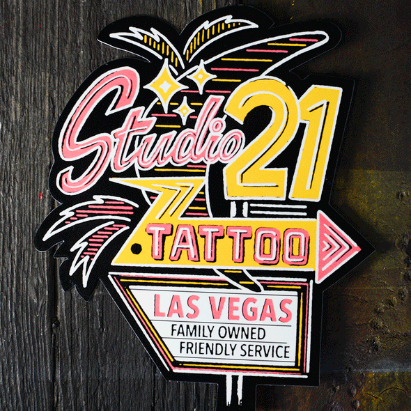 Studio 21 Tattoo Las Vegas NV Vintage Vegas Tattoo Themed Sticker 