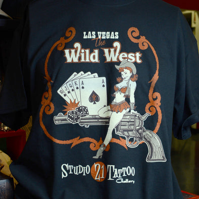 Studio 21 Tattoo Las Vegas NV Vintage Pin Up black T Shirt  with pinup graphic 