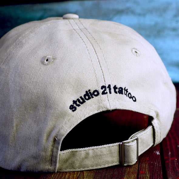 Studio 21 Tattoo Las Vegas NV Cream Circle 21 Logo Dad Hat 