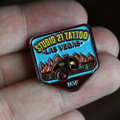 Studio 21 Tattoo Las Vegas NV Colorful Vintage Camper Trailer Lapel Pin 