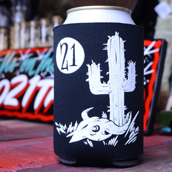 Studio 21 Tattoo Las Vegas NV Black Cactus Beer Koozie 
