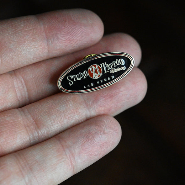 Studio 21 Tattoo Las Vegas NV Studio 21 Tattoo Logo Themed Tattoo Oval Lapel Pin