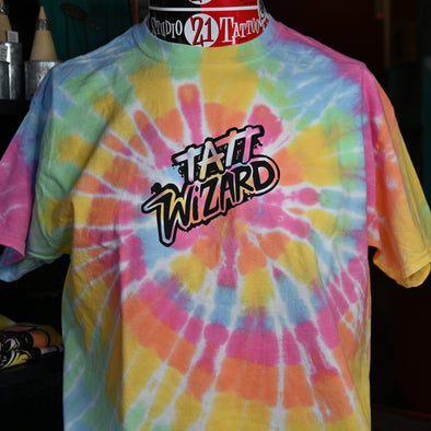 Studio 21 Tattoo Las Vegas NV Tatt Wizard Tie Dye T Shirt with Black Graphic 