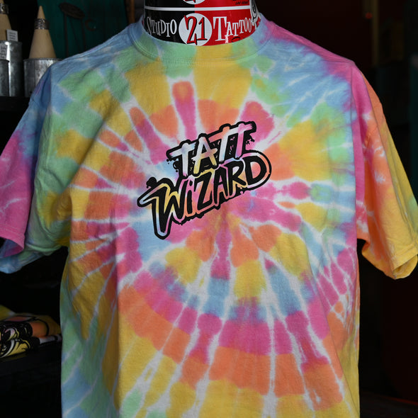 Studio 21 Tattoo Las Vegas NV Tatt Wizard Tie Dye T Shirt with Black Graphic 