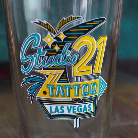 Studio 21 Tattoo Las Vegas NV Vintage Vegas Sign Pint Glass 